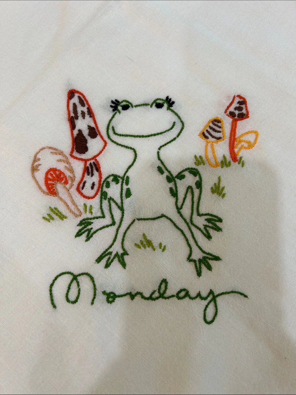 Vintage Hand Embroidered Frog Tea Towels Set